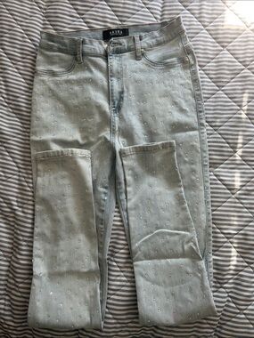 AKIRA Light Blue Skinny Jeans with Rhinestone Dots